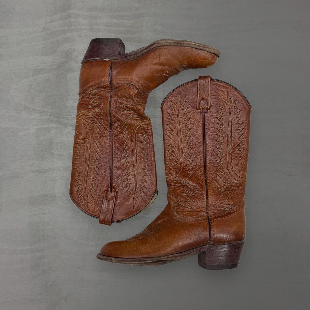 Dan Post Western Cowboy Boots Brown Leather Stitched Pointed Toe Size 7C